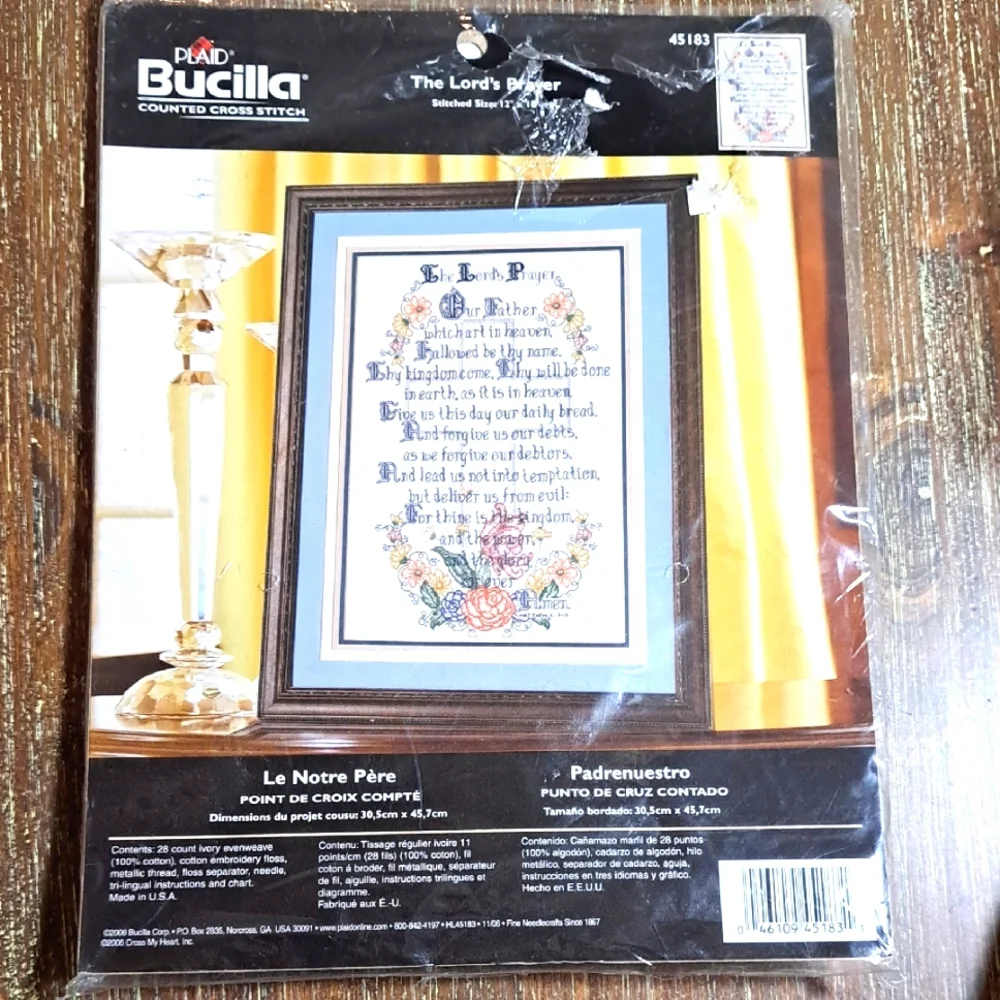 Bucilla Plaid Counted Cross Stitch The Lord’s Prayer Cotton 28 Count Ivory USA